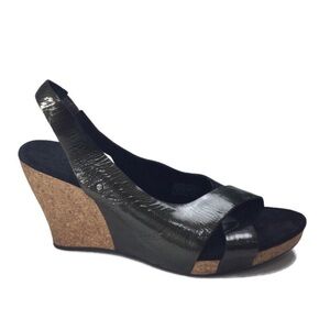 Ugg Hazel Pewter Patent Leather Crisscross Slingback Cork Wedge Heels Size 11